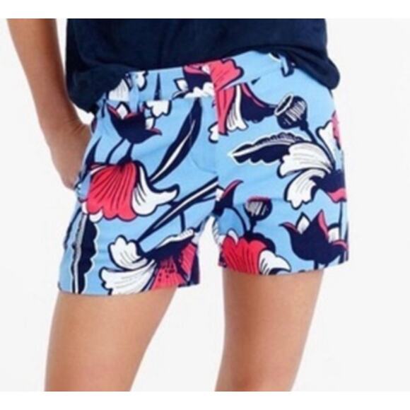 J. CREW SHORTS 2 BLUE FLORAL RED WHITE TROPICAL COTTON PREPPY E7409 - Picture 1 of 11